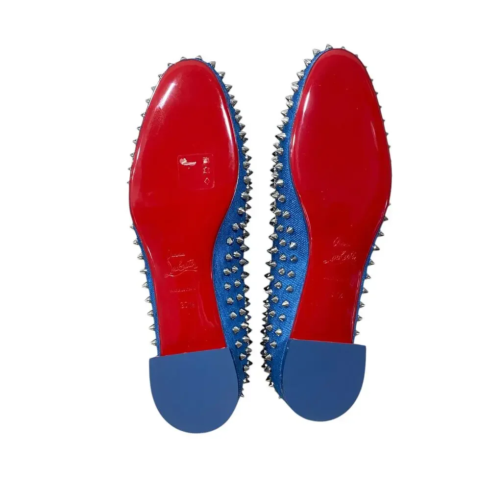 Christian Louboutin Sweetie Jane Spikes Denim Flat 37.5 Blue